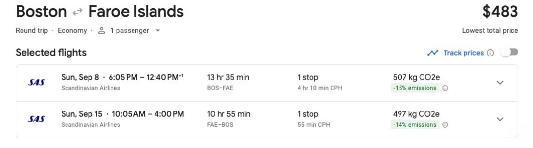 Boston to Faroe Islands